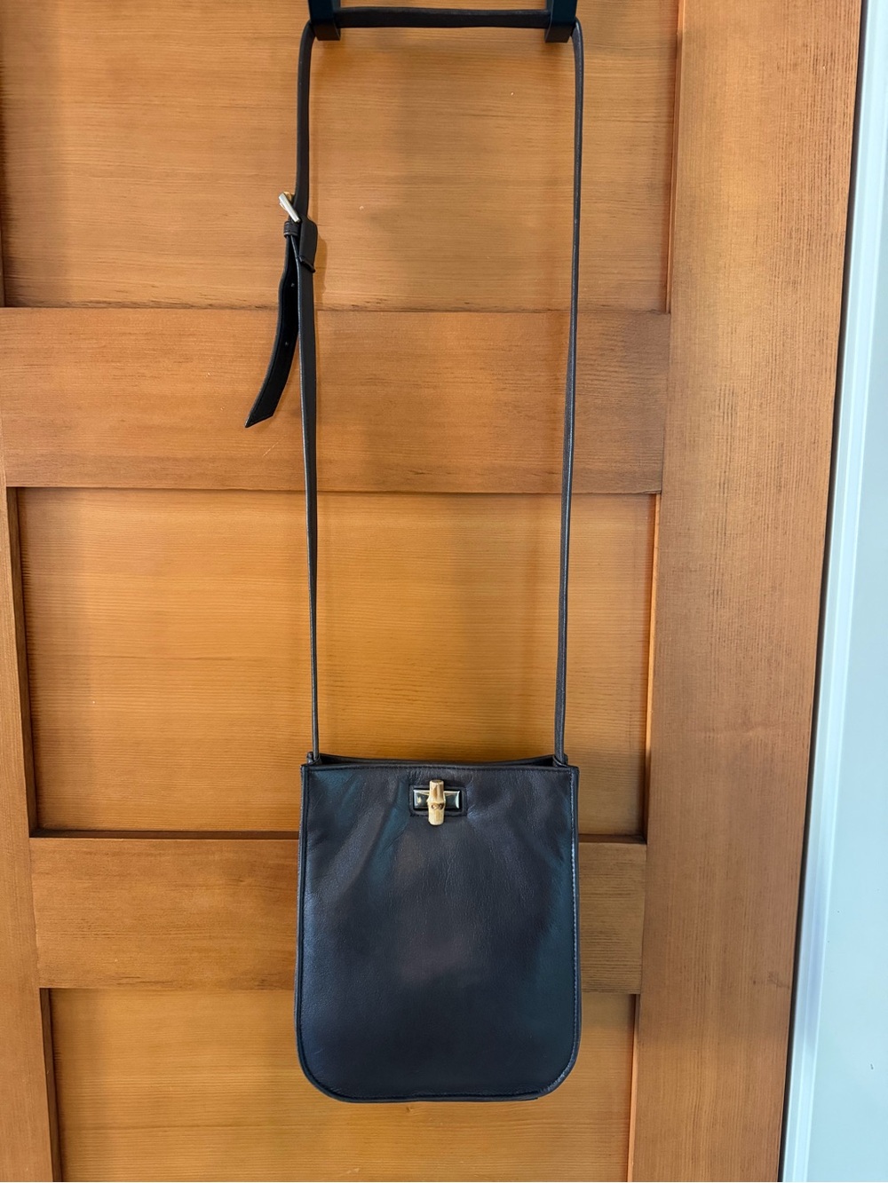 Vintage Inge Christopher Leather Crossbody with Bamboo Accents EUC